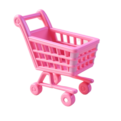 卡通风格玩具购物车粉色系3D插画