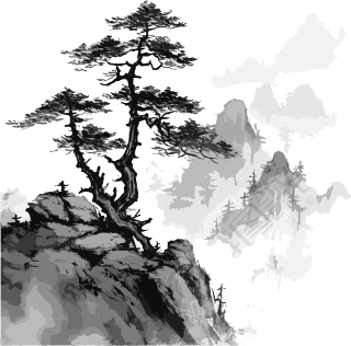 中国风水墨山林松树插画