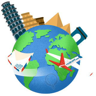 世界邮政日飞机信封环绕地球插画