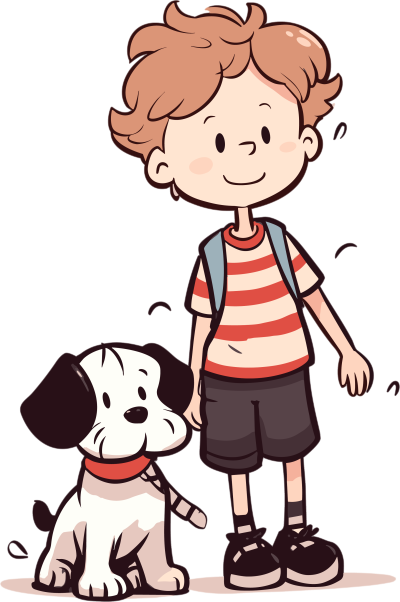 可爱的小狗陪伴卡通男孩PNG图形素材