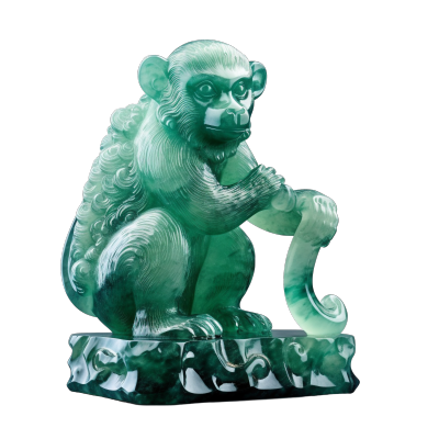 造型唯美的玉质雕刻猴子PNG创意设计素材