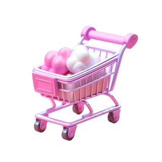 粉色购物车3D图标素材PNG