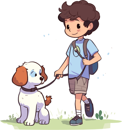 背包男孩和狗狗走路素材