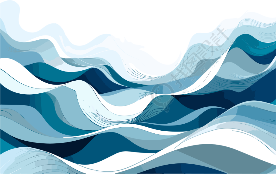 透明背景的抽象海浪插画元素