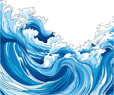 抽象手绘海浪插画透明背景