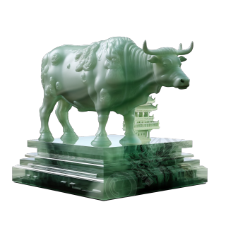 透明背景高清玉质雕刻牛插画素材