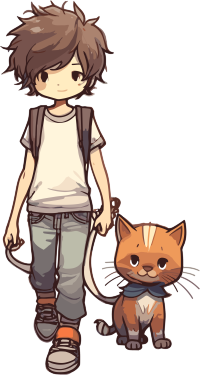 可爱男孩牵着猫咪创意插画设计素材