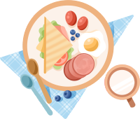 可商用早餐盘摆满美食PNG插画
