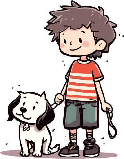 可爱卡通男孩领着狗商用PNG素材