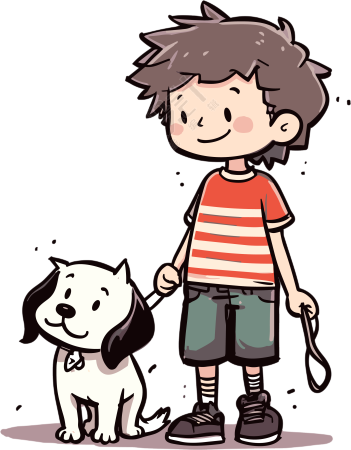 可爱卡通男孩领着狗商用PNG素材