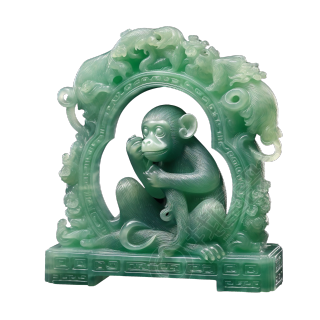 高清透明背景玉质雕刻小猴子PNG素材