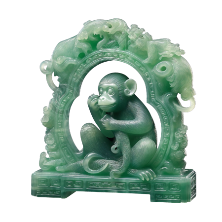 高清透明背景玉质雕刻小猴子PNG素材