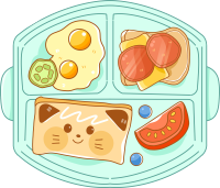 儿童餐盘卡通猫猫图案的三明治插画
