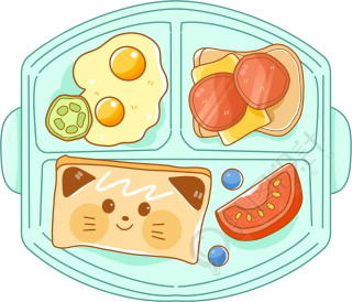 儿童餐盘卡通猫猫图案的三明治插画