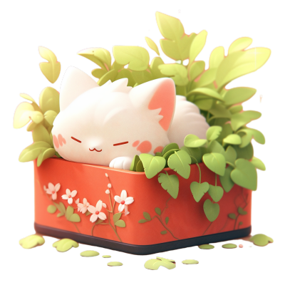 胖乎乎的小猫睡觉3D盲盒设计插画