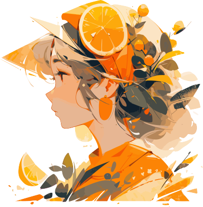 橙色系水果女孩插画设计