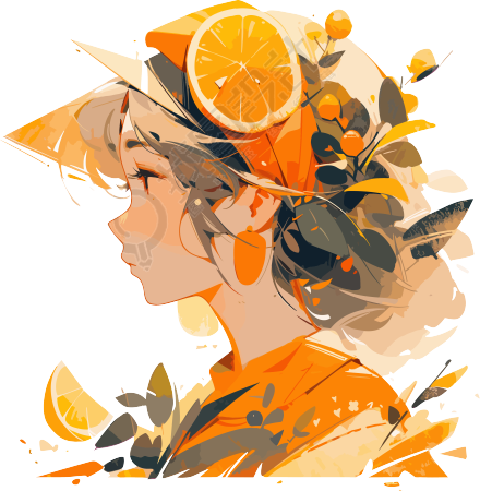 橙色系水果女孩插画设计
