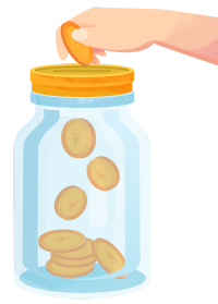 慈善捐款半透明玻璃瓶金币插画素材