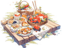 户外野餐毯子与美食插画素材