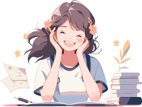 书桌前开心学习的学生插画素材