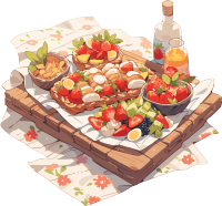 户外野餐垫美味食物露营插画