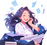 动漫风格快乐学习的女生插画