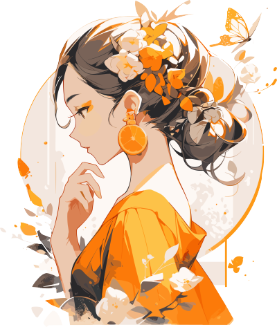 橙子水果少女简约线条插画
