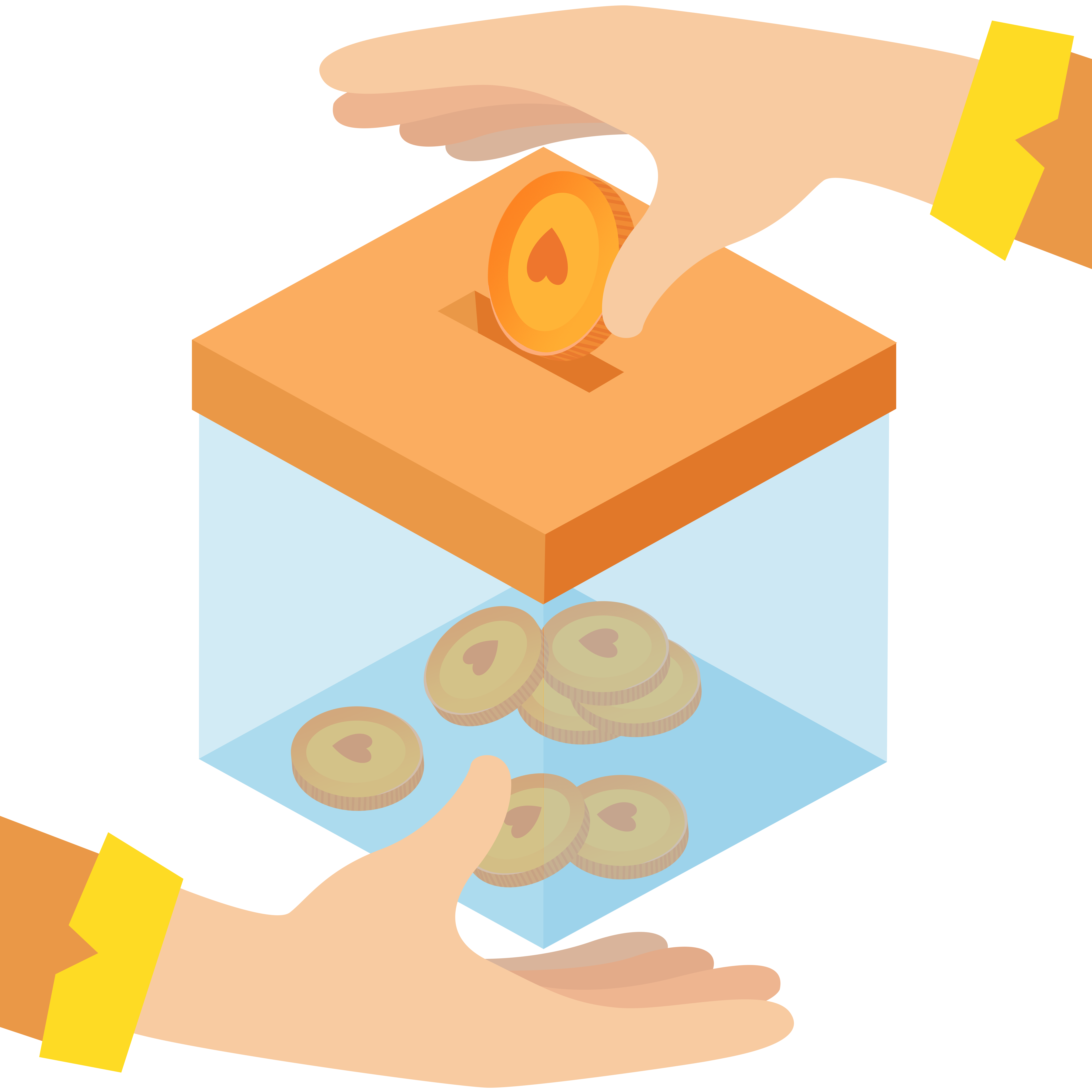 创意设计手拿金币投入捐款箱插画素材