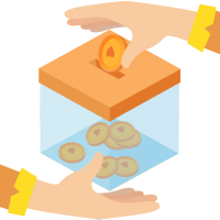 创意设计手拿金币投入捐款箱插画素材