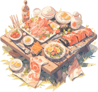 清新可爱的野餐毯搭配美食插画