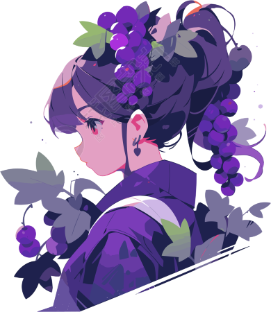 水果少女紫色葡萄图形插画元素