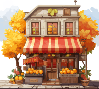 秋季水果店铺透明背景插画