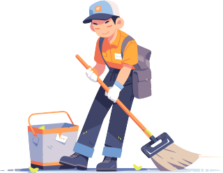清洁插画素材-卫生工人扫地