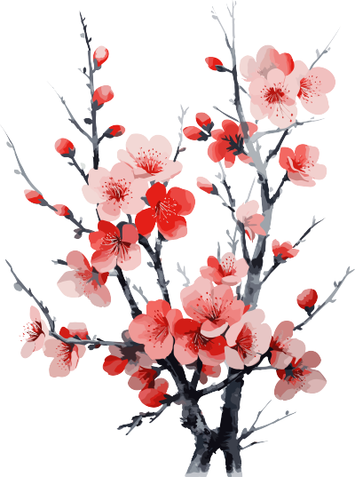 水彩画红樱花素材