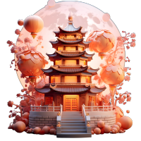 高清透明背景宝塔灯笼3D素材