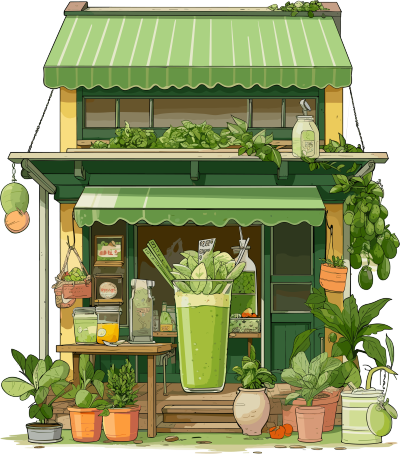 绿色冰沙店铺橱窗插画