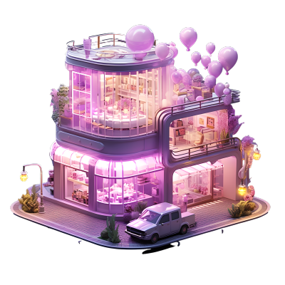 粉紫色购物建筑创意设计商业素材
