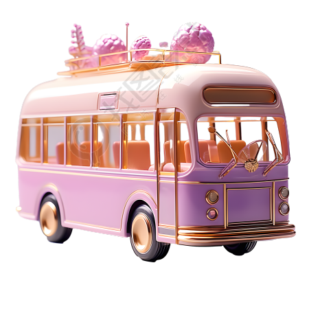 迷人插画粉色巴士玩具设计元素