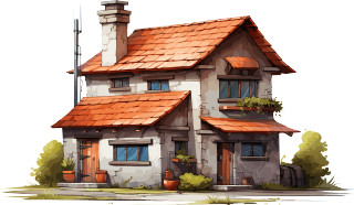 红屋顶与烟囱的卡通房子素材