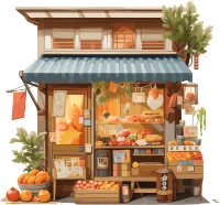 高清质量秋季水果卡通店插画