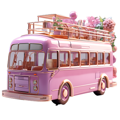 紫金暗金风格的粉色巴士模型素材