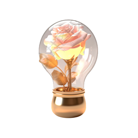 商业设计灯泡玫瑰花浅粉金物品素材