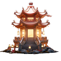 粉灰色广寒宫建筑插画