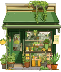 村落风格冰沙店铺橱窗插画