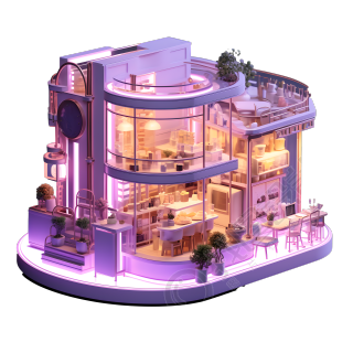 创意设计紫粉色购物中心插画