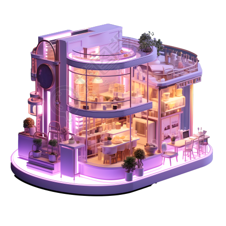 创意设计紫粉色购物中心插画