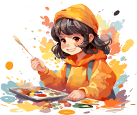 细腻笔触效果画画的孩子插画元素