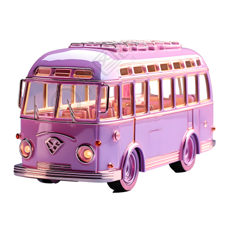 金粉色主题巴士插画设计素材