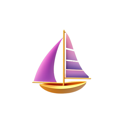 透明背景紫色帆船3D物品图标素材