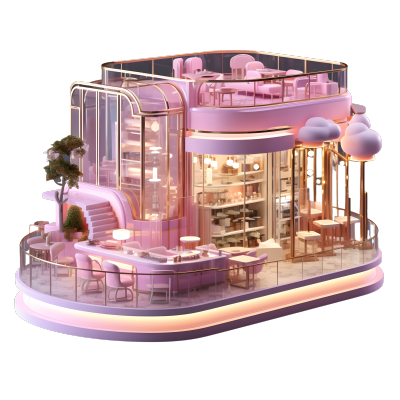 轻紫浅粉色商店模型创意素材